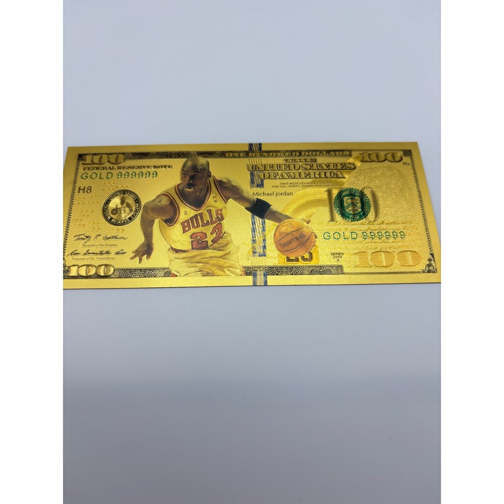 Michael Jordan ChicagoBulls 24K Gold Foil Plated Novelty 100Dollar Bill Banknote